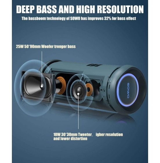 Portable Bluetooth Speaker with Subwoofer, 35W Bass Loud Speaker with Power Bank, IPX7 Waterproof, Wireless Stereo Pairing, 24H Playtime, Speaker with Lights for Outdoor Party, Camping - Black Portable Bluetooth Speaker with Subwoofer, 35W Bass Loud Speaker with Power Bank, IPX7 Waterproof, Wireless Stereo Pairing, 24H Playtime, Speaker with Lights for Outdoor Party, Camping - Black