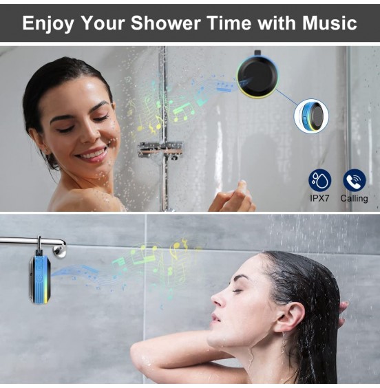 Bluetooth Shower Speaker, IPX7 Waterproof Portable Speaker with LED Light, Suction Cup, Hook, Stereo Sound, True Wireless Stereo Mini Speaker with Built-in Mic, FM Radio, for Bathroom, Pool, Outdoors Bluetooth Shower Speaker, IPX7 Waterproof Portable Speaker with LED Light, Suction Cup, Hook, Stereo Sound, True Wireless Stereo Mini Speaker with Built-in Mic, FM Radio, for Bathroom, Pool, Outdoors