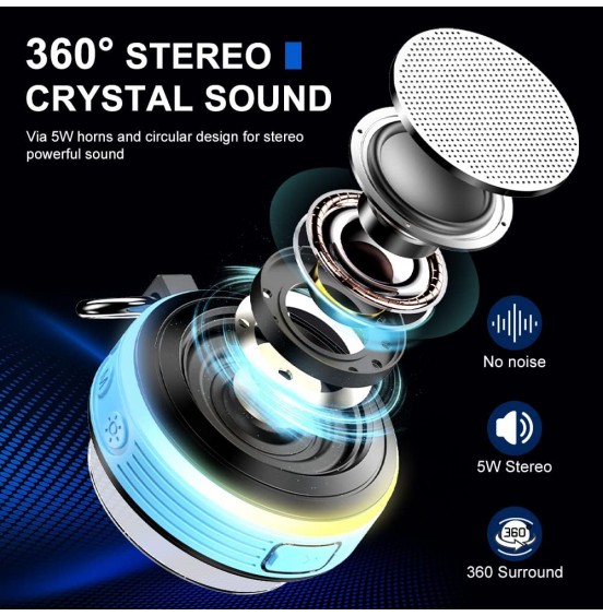 Bluetooth Shower Speaker, IPX7 Waterproof Portable Speaker with LED Light, Suction Cup, Hook, Stereo Sound, True Wireless Stereo Mini Speaker with Built-in Mic, FM Radio, for Bathroom, Pool, Outdoors Bluetooth Shower Speaker, IPX7 Waterproof Portable Speaker with LED Light, Suction Cup, Hook, Stereo Sound, True Wireless Stereo Mini Speaker with Built-in Mic, FM Radio, for Bathroom, Pool, Outdoors